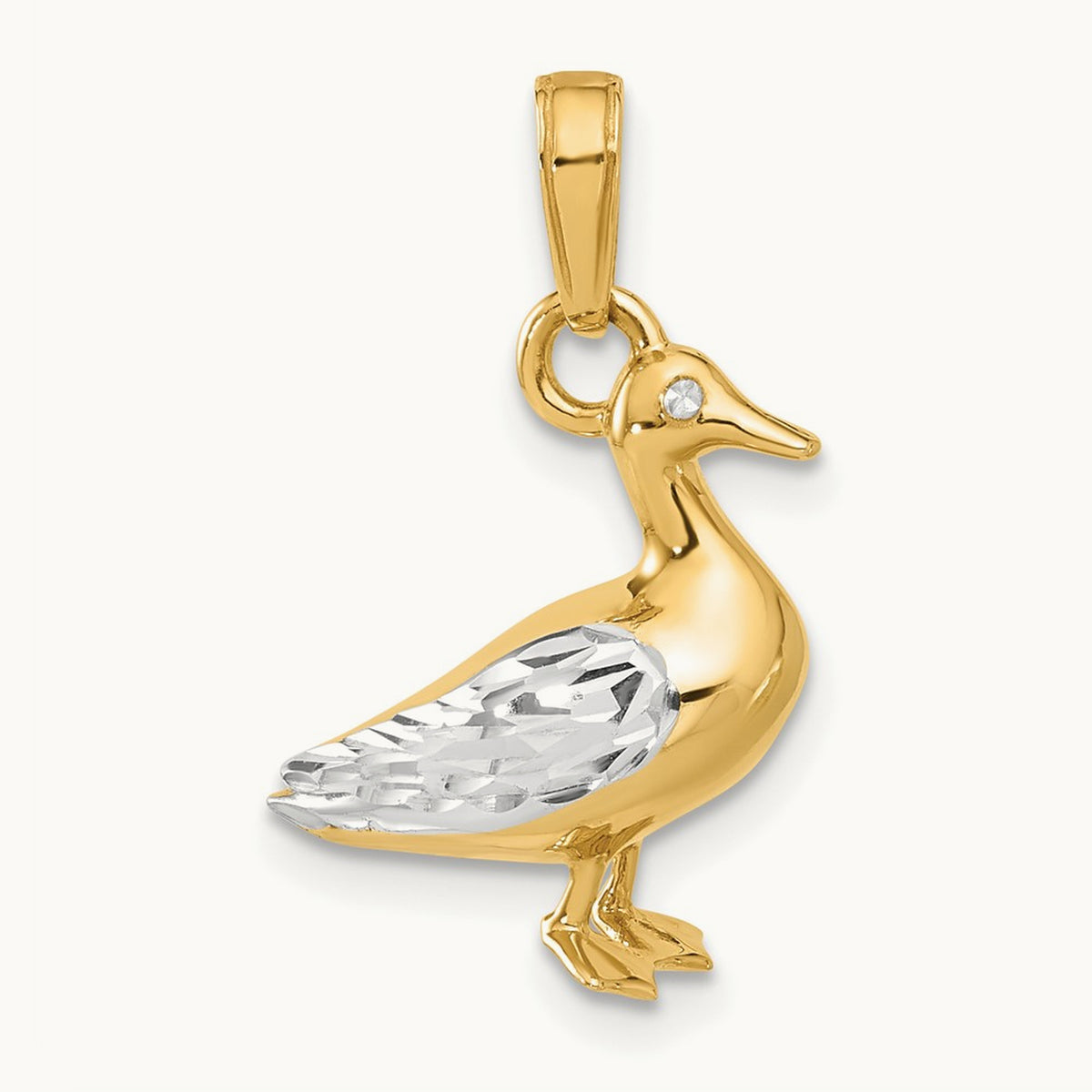 D/C 3D Duck Pendant, 14K with White Rhodium