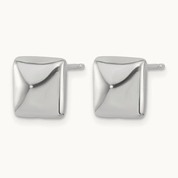 Rh-plat Polished Hollow Puffed Square Post Earring, Sterling Silver — Leslie's
