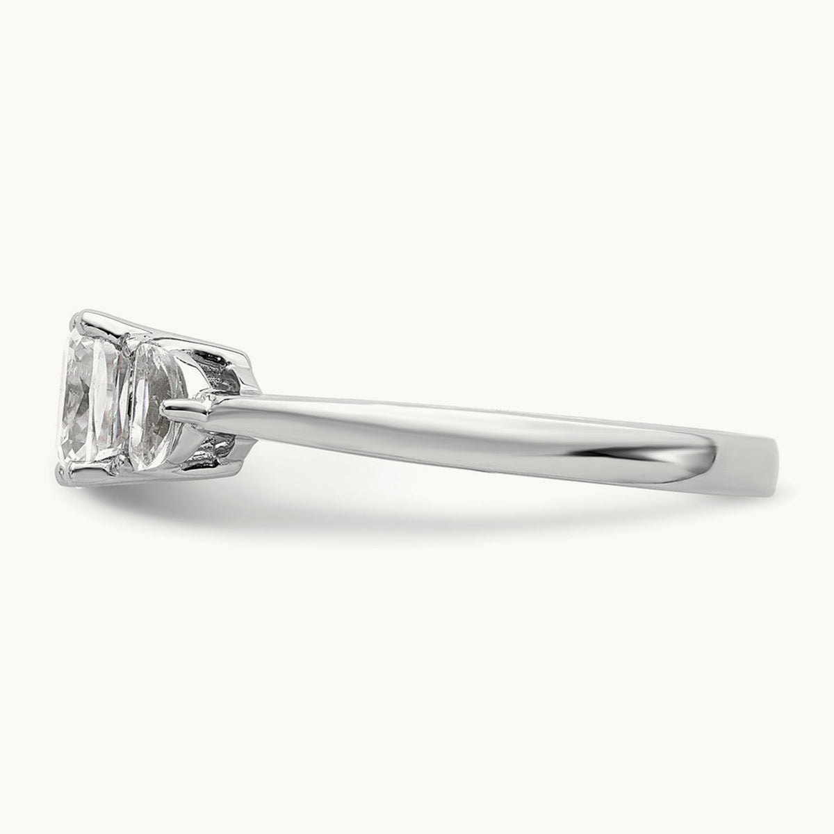 3 Stone Half Moon/Cushion Semi-Mount Dia Ring, 14K White Gold