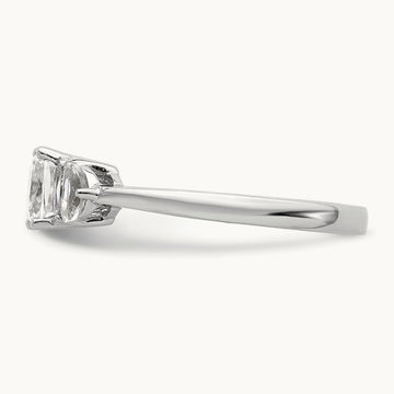 3 Stone Half Moon/Cushion Semi-Mount Dia Ring, 14K White Gold
