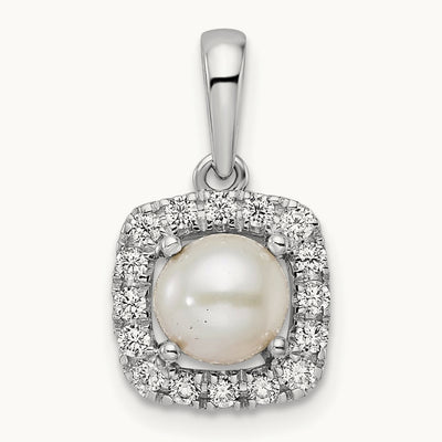 June Birthstone Freshwater Cultured Pearl Halo Pendant, 0.25 ct tw Lab-Grown Diamond