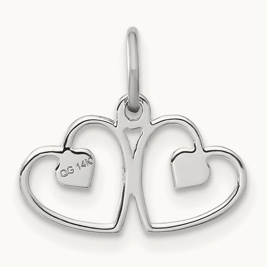 Satin And Diamond-cut Double Heart Charm, 14K White Gold
