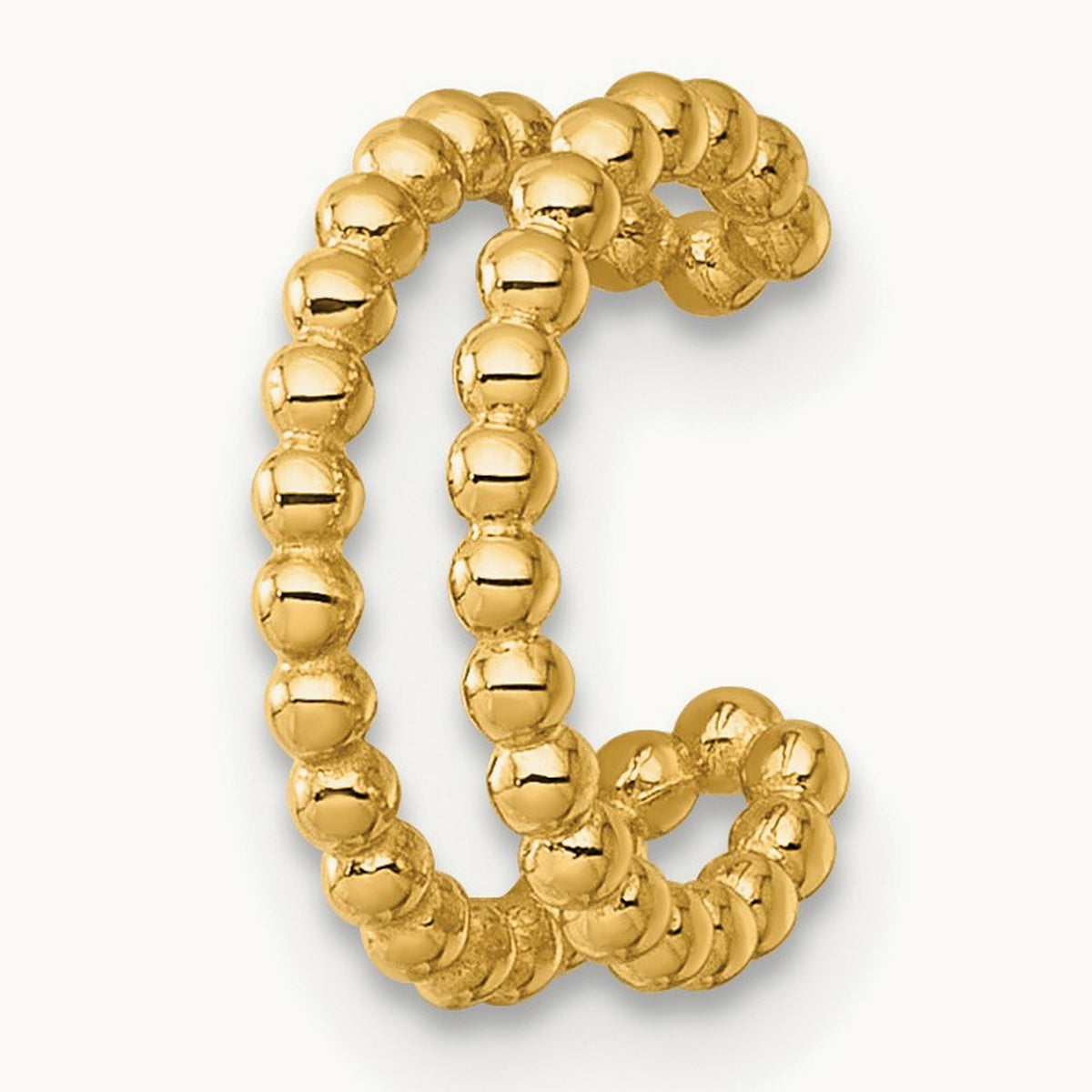 Polished 2 Row Beaded Single Ear Cuff, 14K