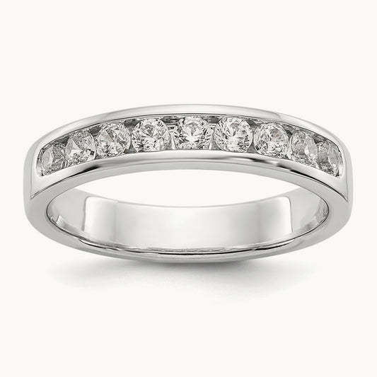 9-Stone Diamond Channel Band, 14K White Gold