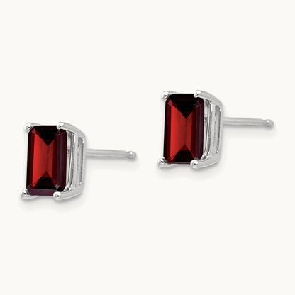 7x5mm Emerald Cut Garnet Earrings, 14K White Gold