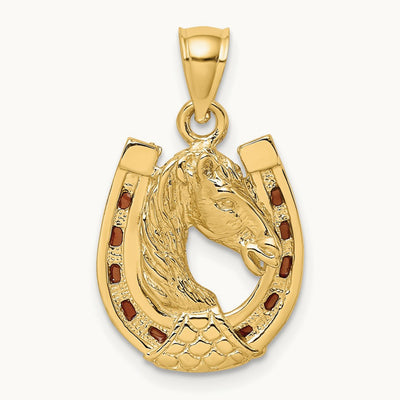 Horse Head In Horseshoe w/ Enameled Charm, 14K