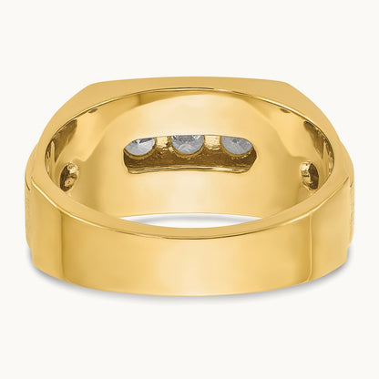 IBGoodman Men's Polished and Satin 3-Row Diamond Ring, 14K