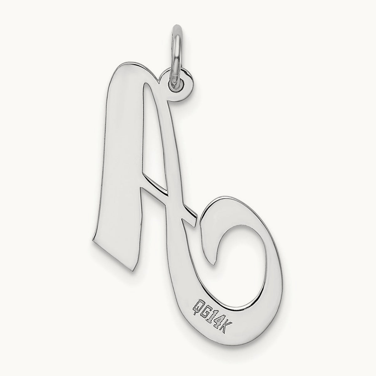 Large Fancy Script Initial Charm — 14K White Gold, A