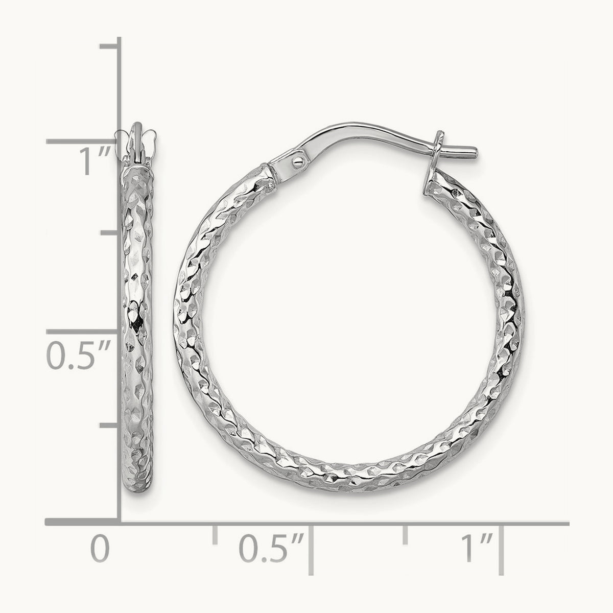 Polished Diamond-cut Hoop Earrings — 14K White Gold, 23mm