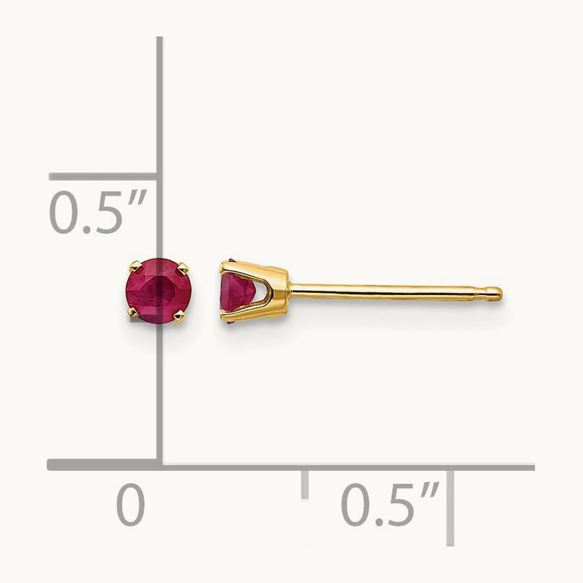 July/Ruby Post Earrings, 3mm, 14K