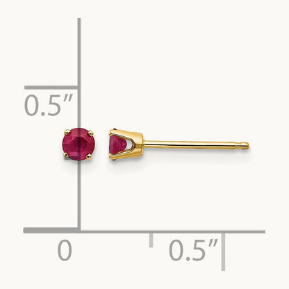 July/Ruby Post Earrings, 3mm, 14K