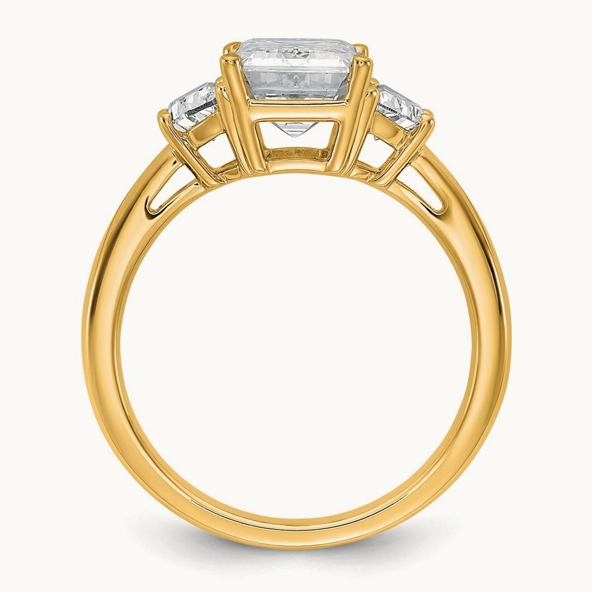 Semi-Mount Emerald & 1/2 Moon 3 Stone Engagement Ring, 0.25-1.00 ct tw Lab-Grown Diamond — 5/8 ct, 14K Yellow Gold