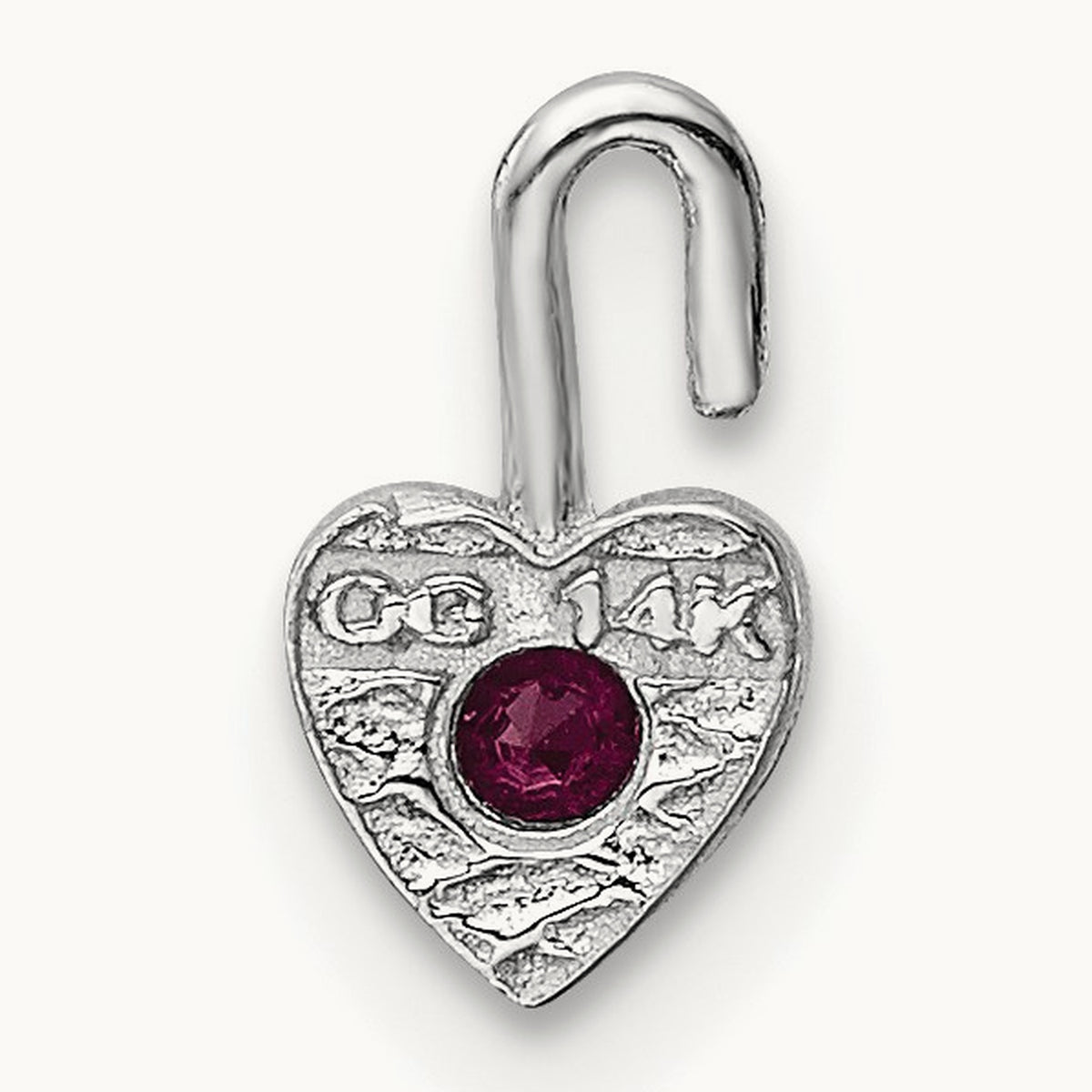 July Synthetic Birthstone Heart Charm — 14K White Gold