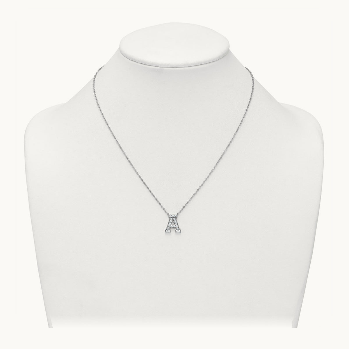 Initial Necklace — 14K White Gold, A, 1/2 ct