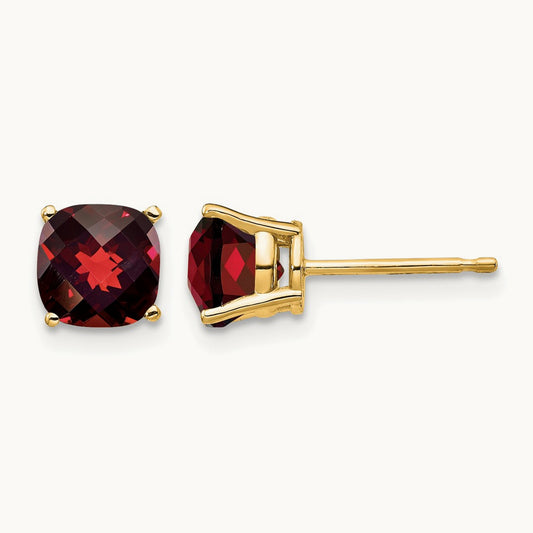 6x6mm Cushion Garnet Checker Earring, 14K