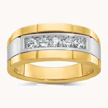 IBGoodman 14K Two-tone Men's Polished and Satin 5-Stone 1/2 Carat AA Quality Diamond Ring
