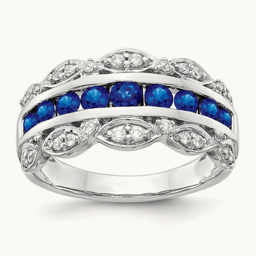 Diamond and Sapphire Fancy Ring, 14K White Gold