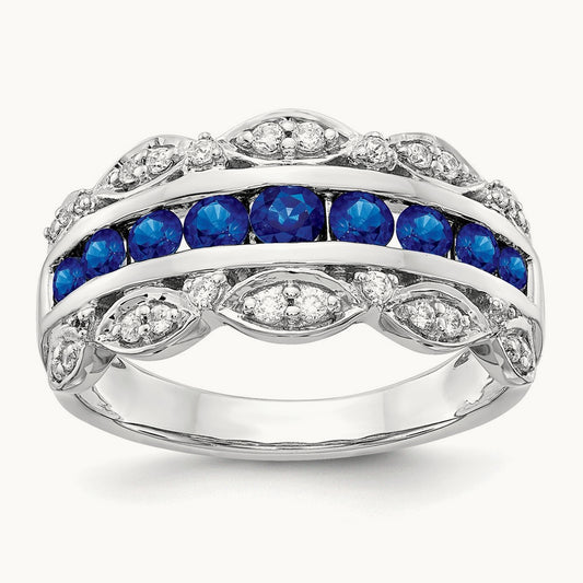 Diamond and Sapphire Fancy Ring, 14K White Gold