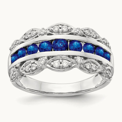 Diamond and Sapphire Fancy Ring, 14K White Gold