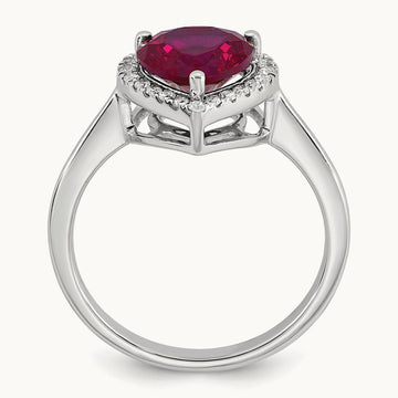 Natural Ruby Heart Ring, 0.15 ct tw Lab-Grown Diamond