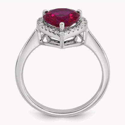 Natural Ruby Heart Ring, 0.15 ct tw Lab-Grown Diamond