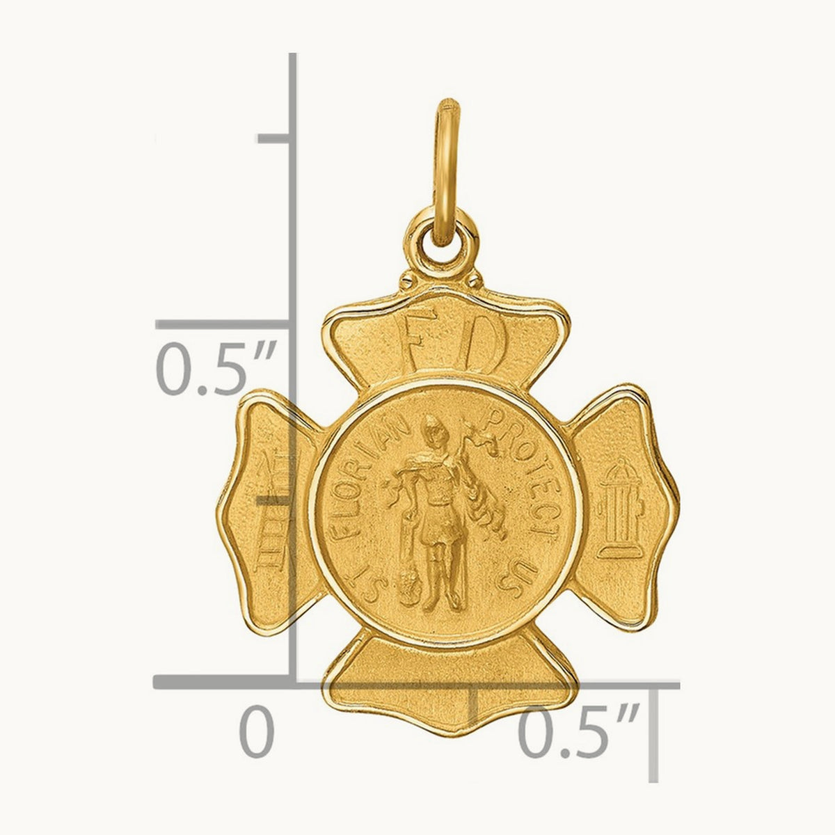 Solid Polished/Satin Small St. Florian Fire Dept. Badge Medal, 14K