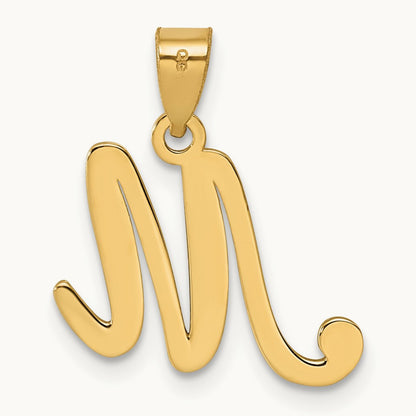 Script Letter M Initial Pendant, 14K Yellow Gold