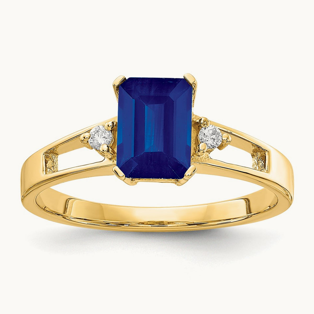 7x5mm Emerald Cut Sapphire AA Diamond ring, 14K
