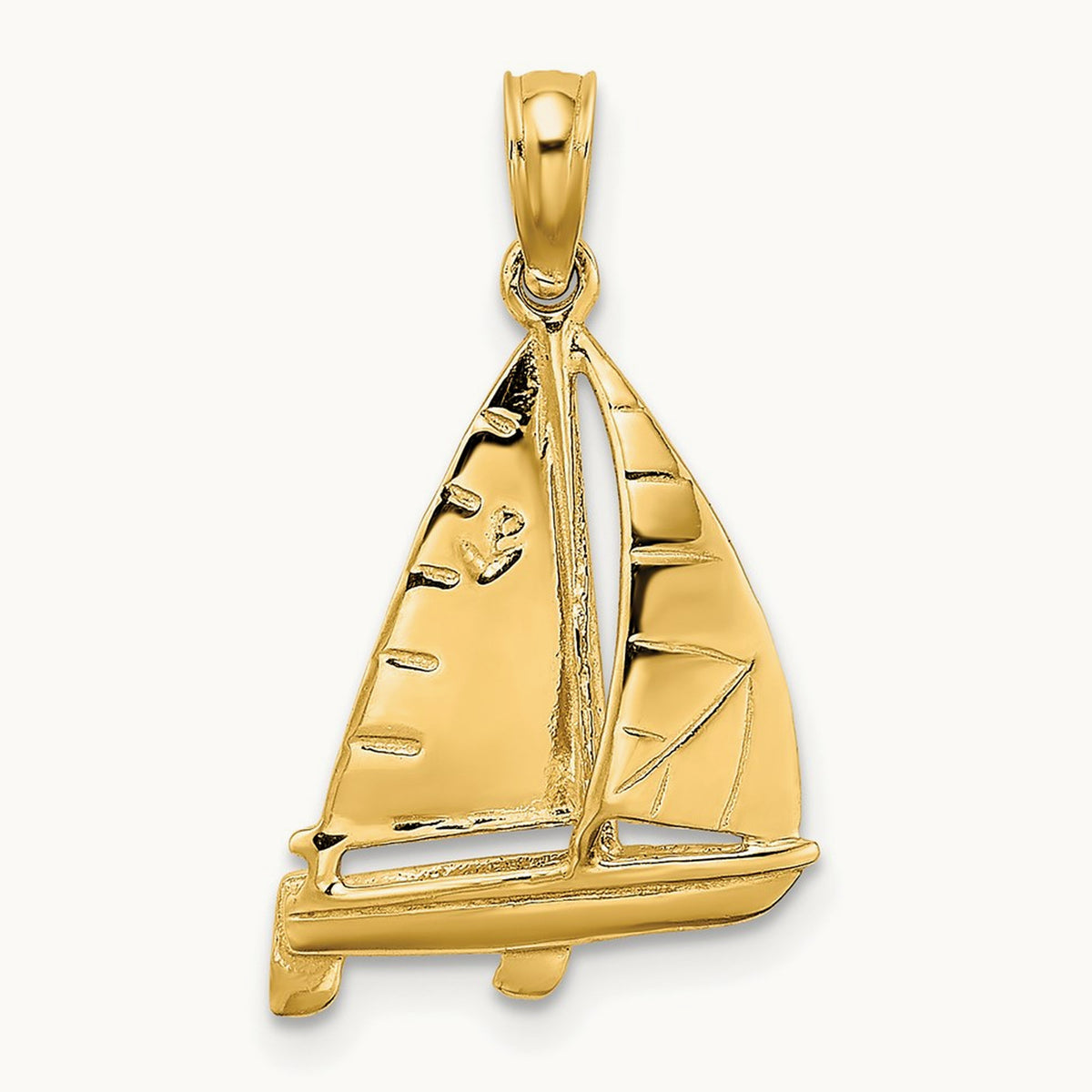 3-D Polished Sailboat Charm — 14K Yellow Gold, 21.5mm