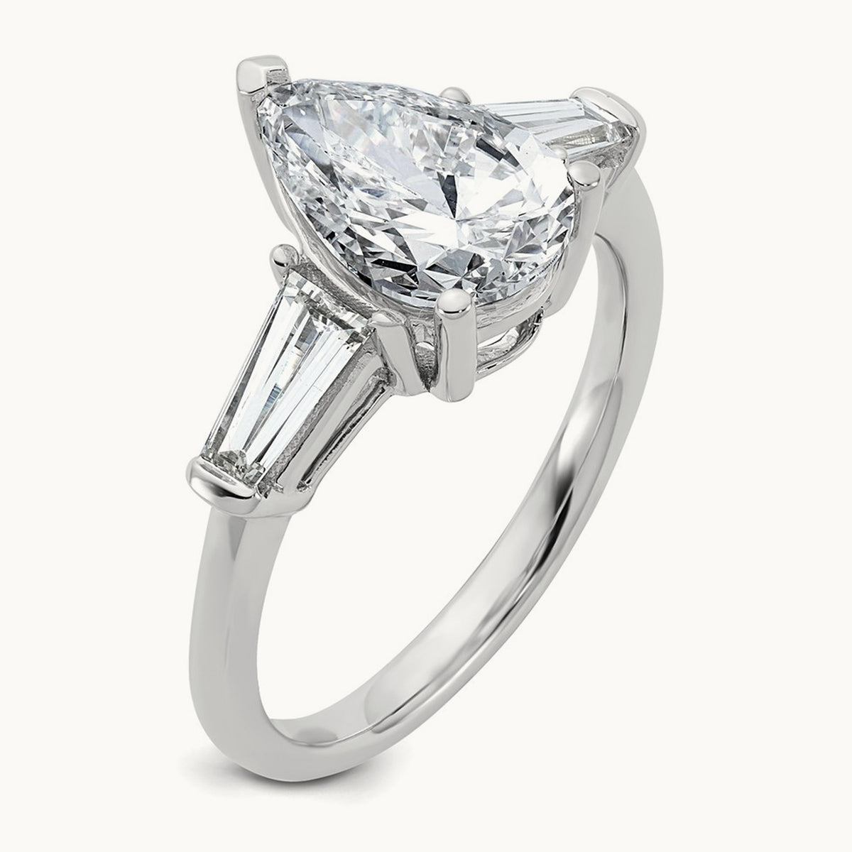 Pear/Baguette Engagement Ring — 14K White Gold, 2 5/8 ct, 7
