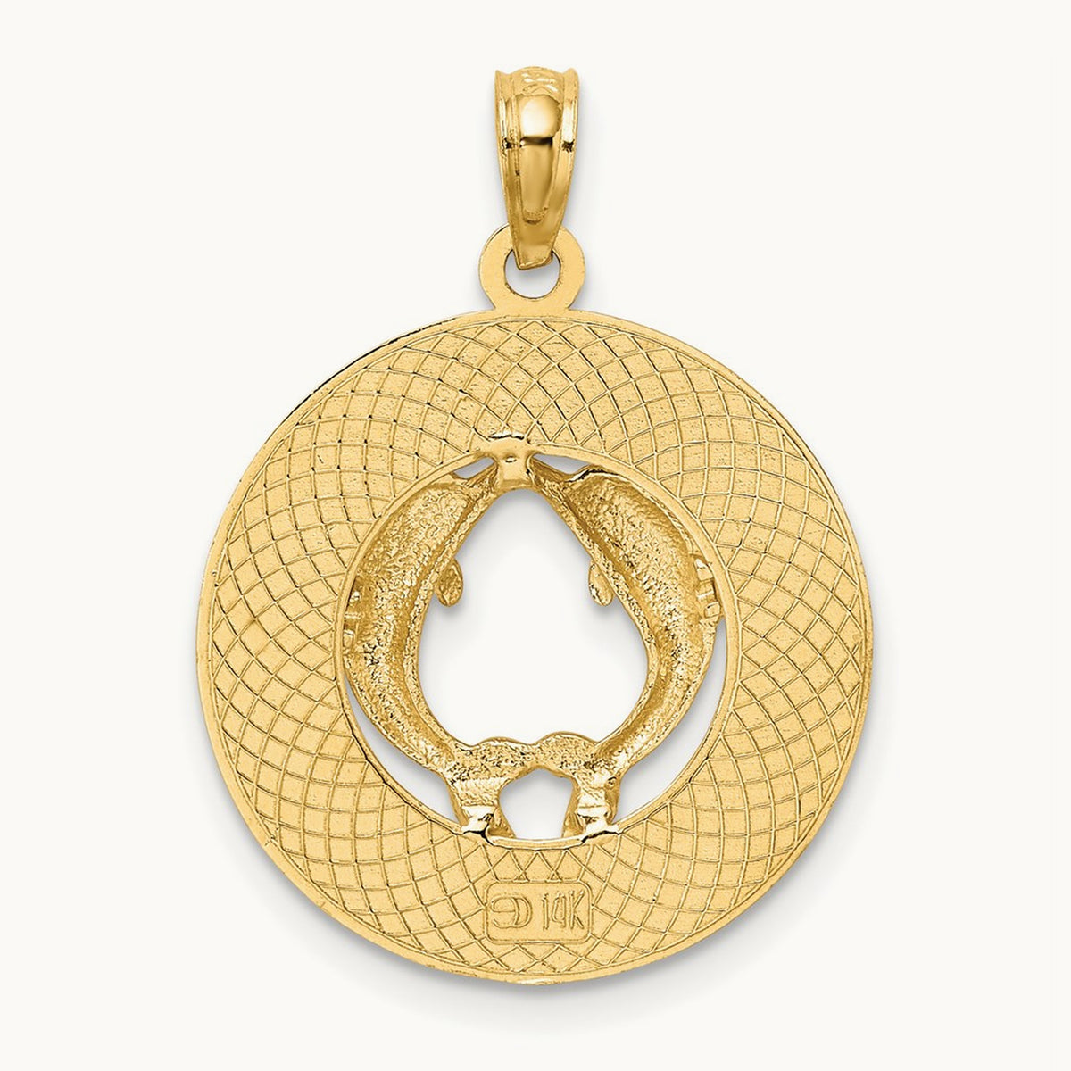 FLORIDA w/Dolphins Circle Charm, 14K
