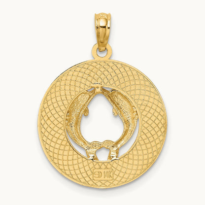 FLORIDA w/Dolphins Circle Charm, 14K