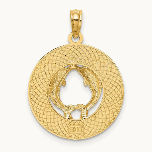 FLORIDA w/Dolphins Circle Charm, 14K