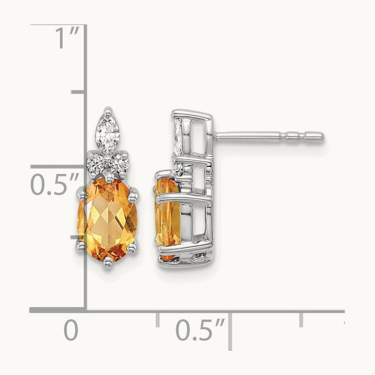 Diamond and Citrine Post Earrings, 14K White Gold