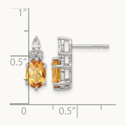 Diamond and Citrine Post Earrings, 14K White Gold