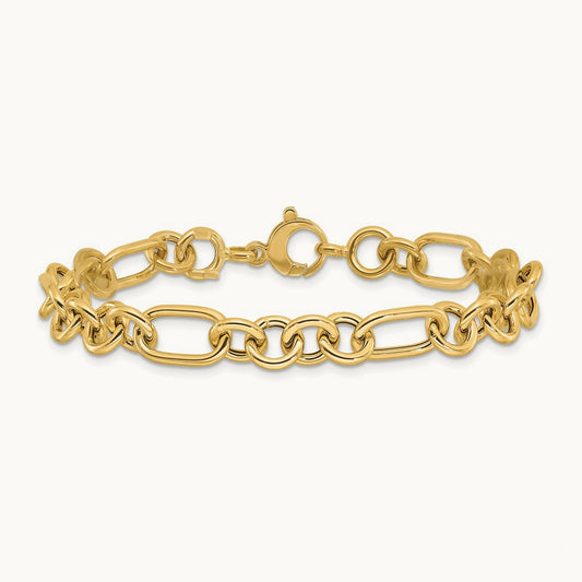 Polished Fancy Link Bracelet, 14K