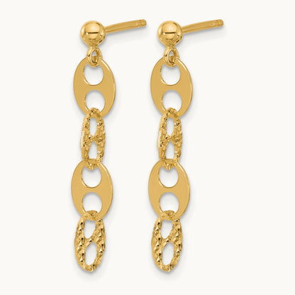 Polished and Textured Fancy Link Dangle Earrings, 14K — Leslie's