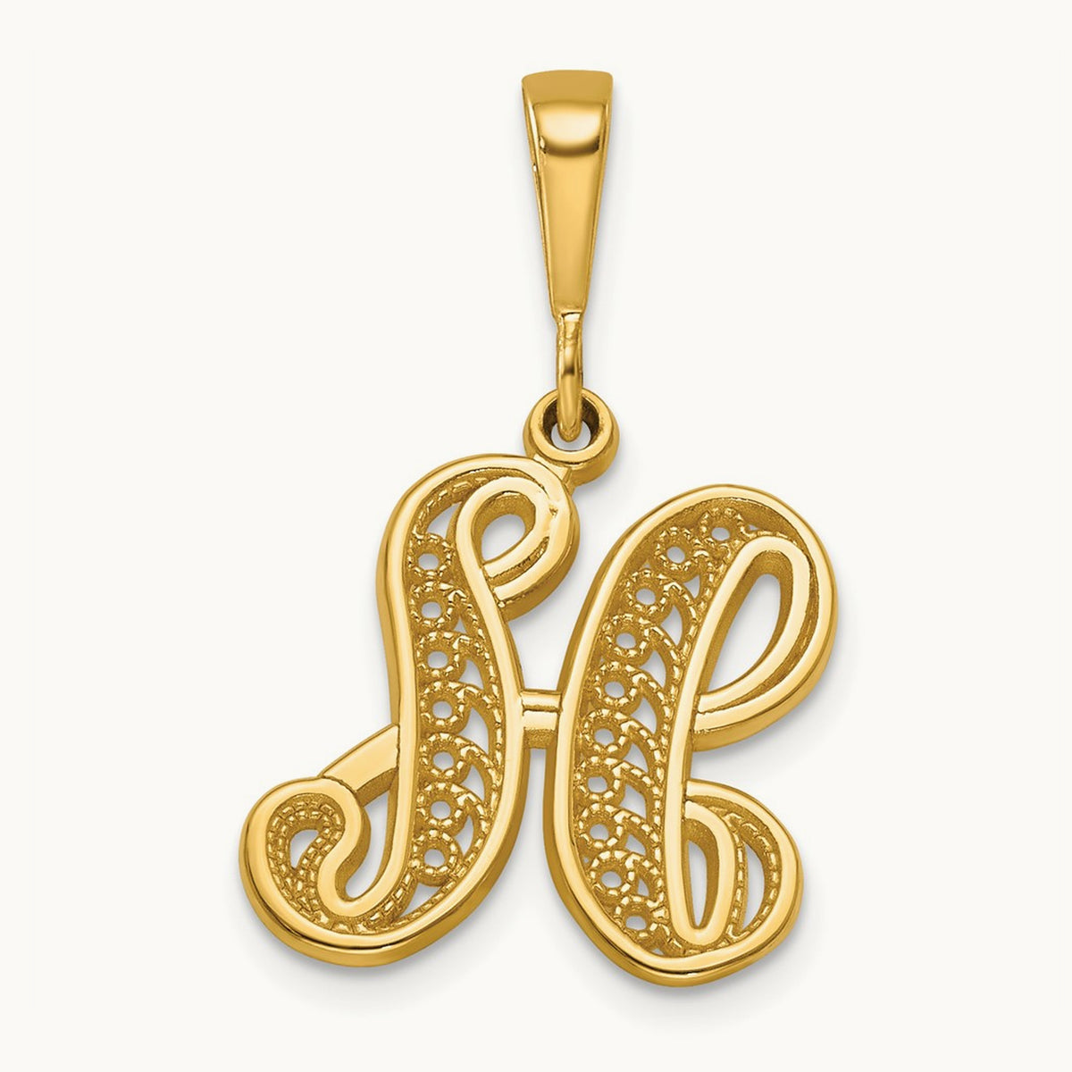 Polished Script Filigree Initial Pendant — H