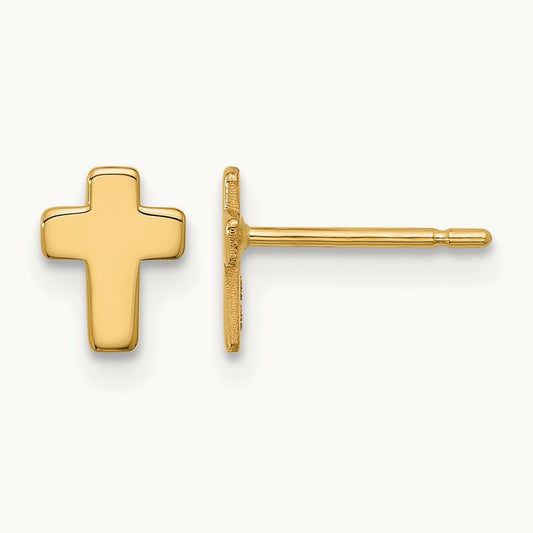 Polished Cross Post Earrings — 14K Yellow Gold