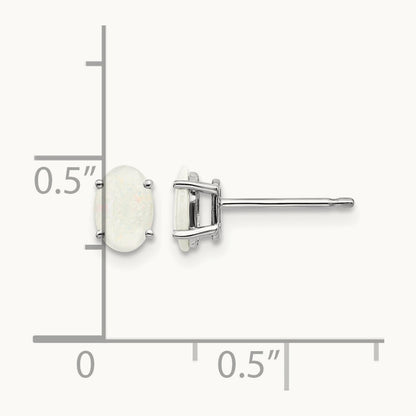 6x4mm Opal Earrings, 14K White Gold
