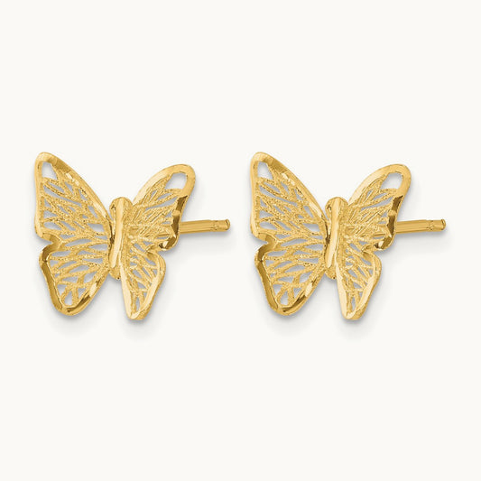 Textured and Polished Butterfly Post Earrings, 14K — Leslie's