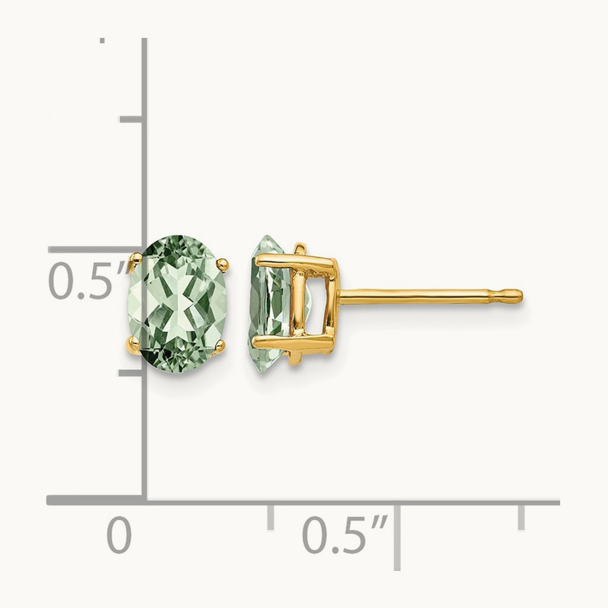 7x5 Oval Green Quartz Earrings, 14K