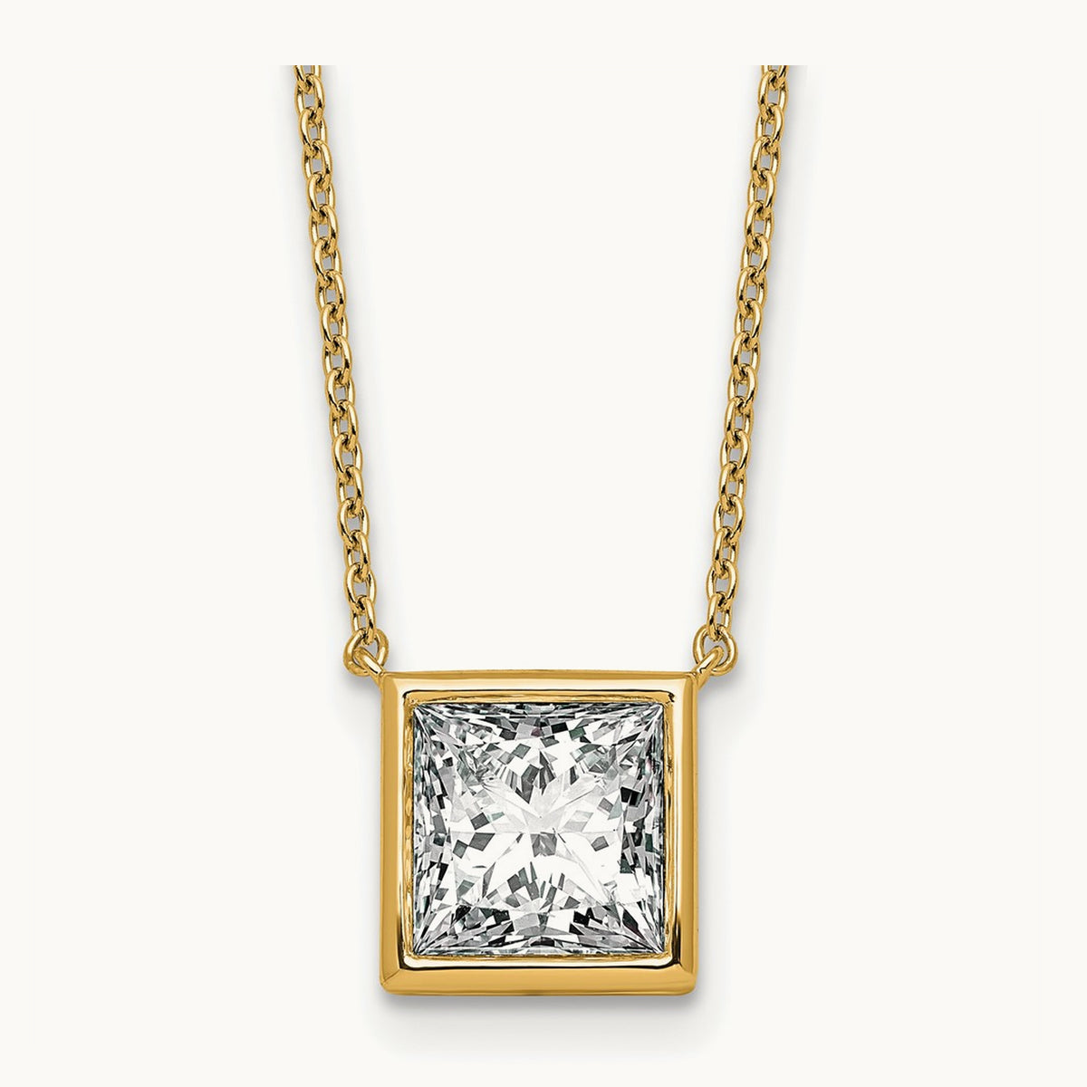 Princess Bezel Set Pendant, 1.00-4.00 ct tw Lab-Grown Diamond — 3 ct, 14K Yellow Gold