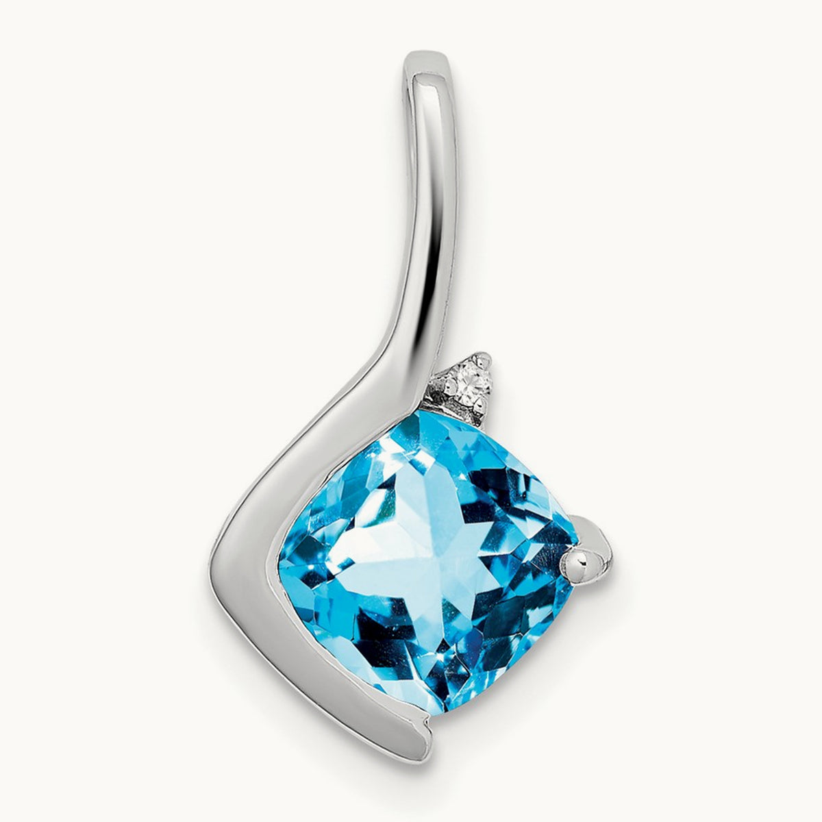 Cushion Blue Topaz and Diamond Pendant — 14K White Gold