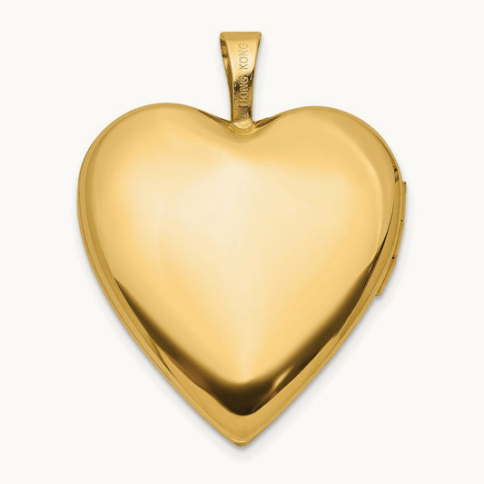 Satin and Polished Diamond Heart Locket, 20mm, 14K