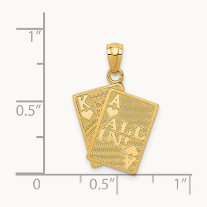 Ace of Hearts and King of Hearts ALL IN! Cards Pendant, 14K