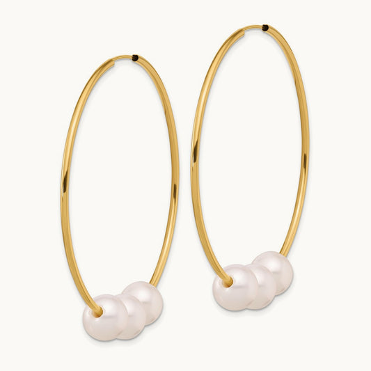 8- White Round Freshwater Cultured Pearl Infinity Hoop Earrings, 9mm, 14K