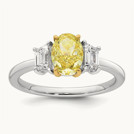 Oval Vivid Yellow & Trapezoid Ring, 1.50-4.25 ct tw Lab-Grown Diamond