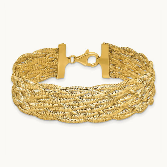 Polished Braided Mesh Bracelet, 14K — Leslie's