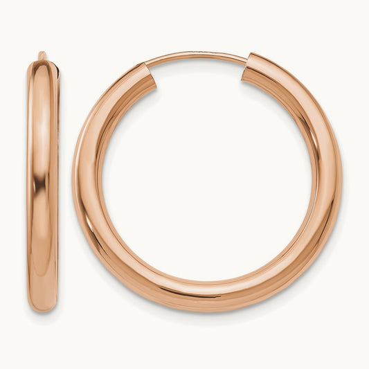 Polished Endless Tube Hoop Earrings, 3.00mm, 14K Rose Gold
